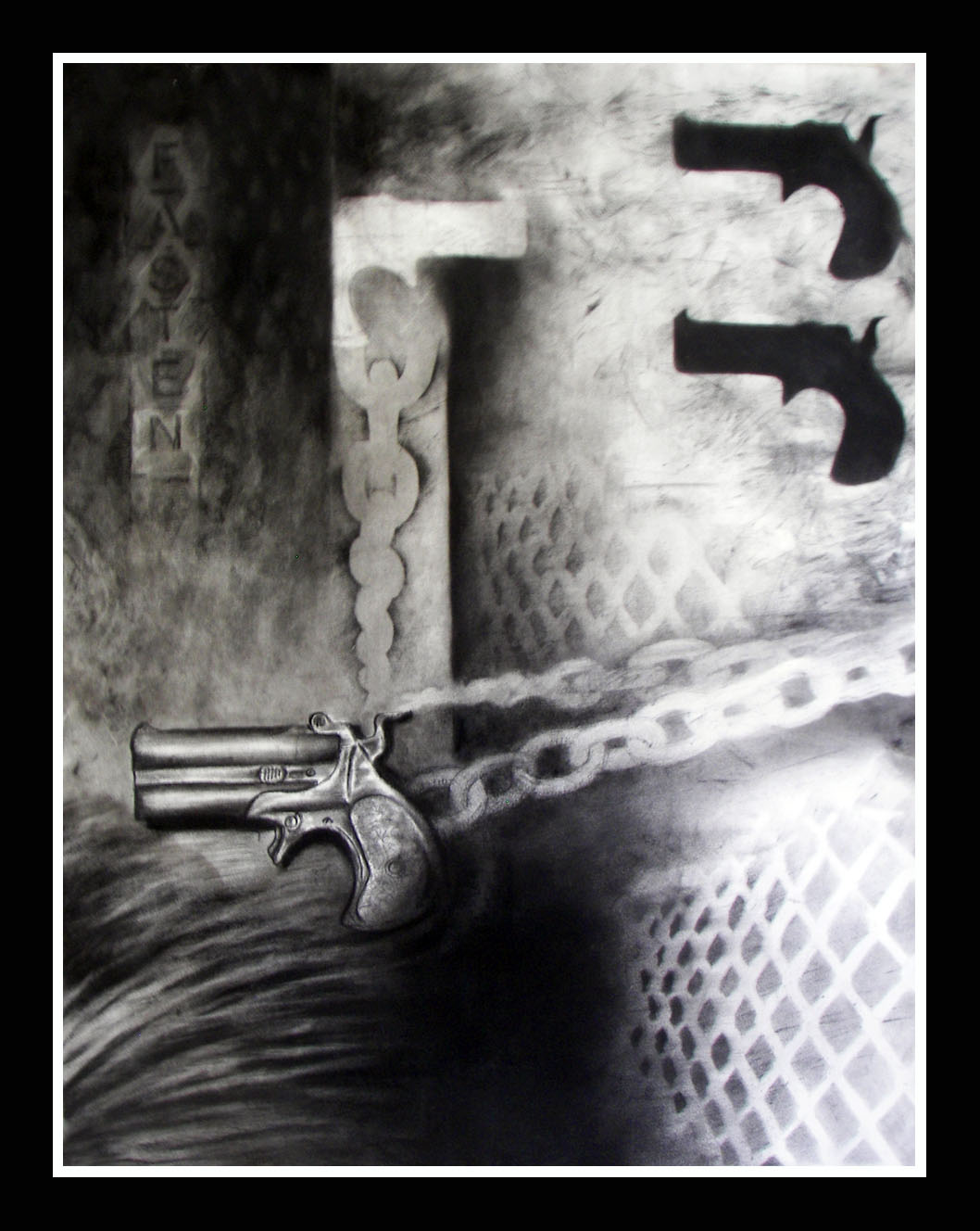 Fasten   - Abstract drawing, done in Charcoal on Paper  Contemporary Art
