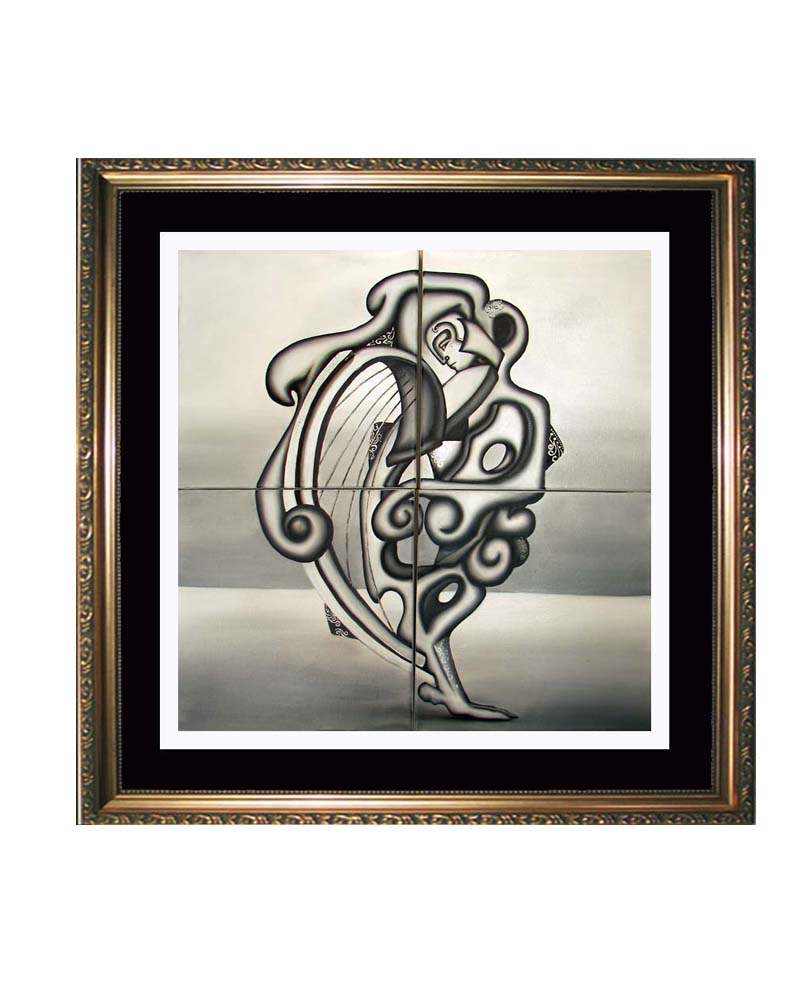 SOLD! THE HARPIST -- Cubism and Surrealism influenced, figural oil painting. MANIFEST MIND COLLECTION 2008